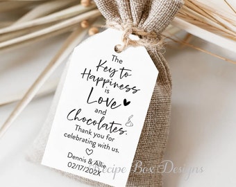 Printed Wedding Favor Tags; Key to Happiness Love and Chocolates Wedding Favor Tags