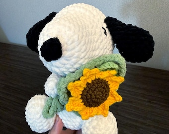 Handmade Snoopie Plush – Love & Blooms Collection | Heart or Flower Crochet Gift