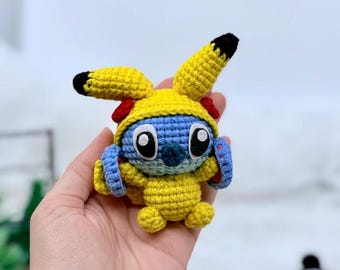 Blue Alien Crochet Plush: Handmade Amigurumi Keychain Gift