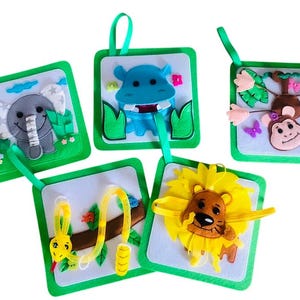 Montessori-kaarten met stille boeken voor peuters – sensorische set safaridieren met opbergtas – druk boekenalternatief – educatief babycadeau