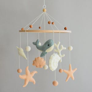 Ocean Crib Mobile with Whale – Nautical Nursery Decor – Felt Baby Mobile for Boy or Girl – Handmade Sea Animal Mobile Gift