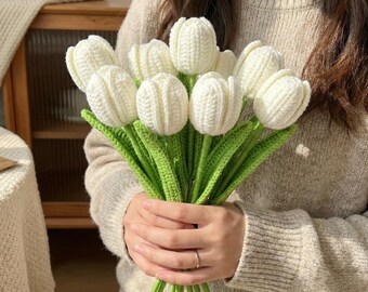 Patrón de tulipanes a crochet / Tulipanes de primavera amigurumi / Ramo de flores a crochet para hacer tú mismo / Descarga digital instantánea en PDF