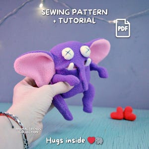 Elephant Sewing Pattern with Pocket Mouth, Cute Plush Toy PDF Tutorial, Easy Soft Toy, Animal Friends Collection