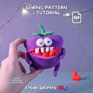 Blackberry Monster Plush Sewing Pattern PDF | Berry Character with Secret Mouth Pocket | Beginner Friendly Toy