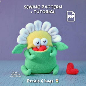 Daisy Flower Monster Sewing Pattern Plush Toy PDF Tutorial, Pocket Mouth Soft Toy, Beginner Friendly, Plant Monster Collection