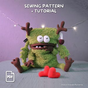 Patrón de costura para bolso con cremallera de monstruo (PDF), bolso con personaje y bolsillo lateral, proyecto de costura fácil, descarga digital