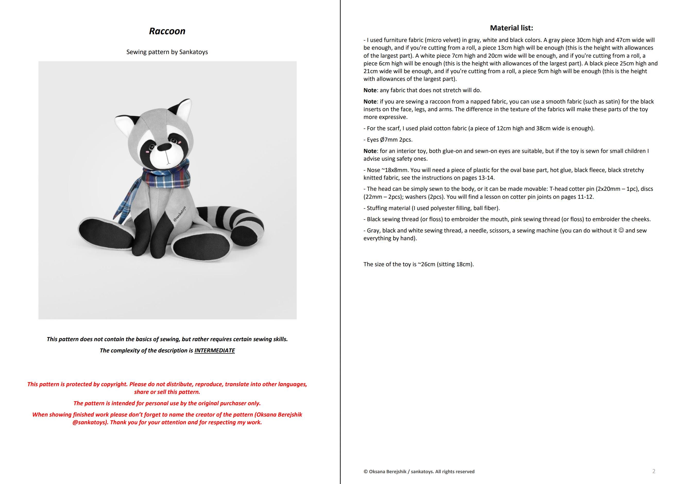 Raccoon Sewing Pattern, Pdf Tutorial - Etsy