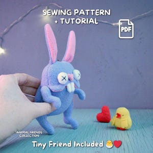 Bunny Sewing Pattern Plush with Chick Accessory, Pocket Detail PDF. Beginner Toy Tutorial. Animal Friends Collection