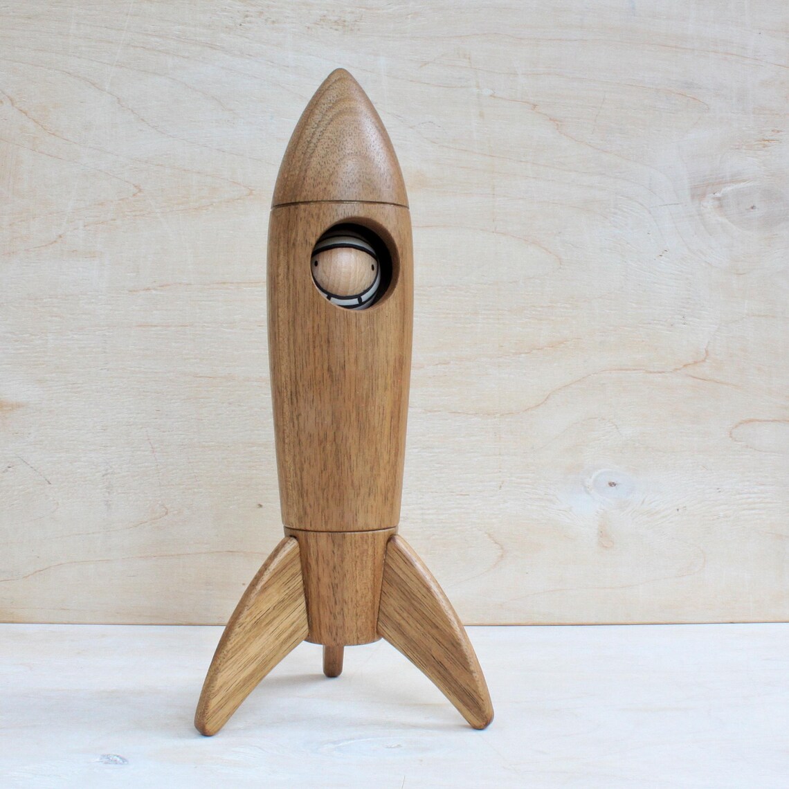 Wood Rocket Space Rocket Walnut Wood Rocket Ship Toy Astronaut Peg Doll ...