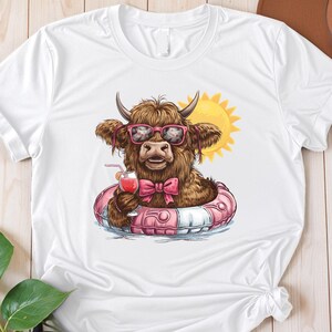 Sommer Vibes Shirt, süßes Highland Kuh T-Shirt, Pool Tag Shirt, Spaß Urlaub Shirt, Kuh Liebhaber T-Shirt, Geschenk für sie, Sommer Grafik T-Shirt