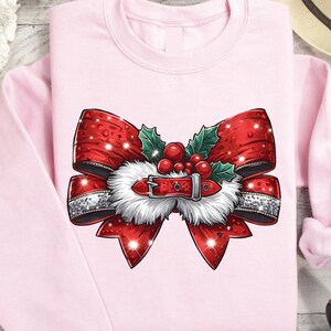 Coquette Christmas Sweatshirt, Christmas Red Bow Sweater, Santa Bow Sweatshirt, Xmas Coquette Bow, Coquette Bow Girls, Women&#39;s Holiday Party