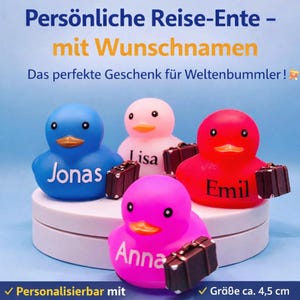 Personalisierte Gummi Ente mit Koffer  | Bade Ente Reise Ente mit Name | quetsche Ente | Auto Ente personalisierte  Ente Reise Geschenk I