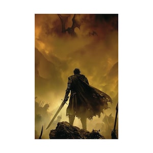 Knight vs Dragon Matte Vertical Posters, Medieval Fantasy Wall Art, Mythical Creature Home Decor, Brave Knight Art Prints, Castle Dragon