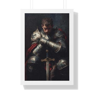 Knight with Sword Vertical Poster, Medieval Wall Art, Sword Knight Decor, Fantasy Art Print, Castle Knight Poster