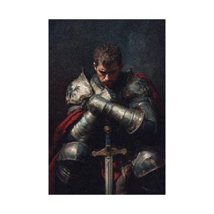 Vertical Poster, Medieval Knight with Sword Art Print for Castle Decor, Gothic Wall Art, Historical Home Decor, Fantasy Artwork, Unique Gift