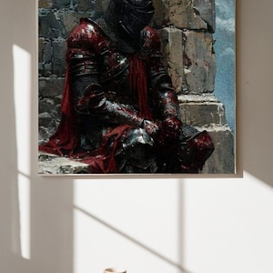 Pondering Knight Poster, Medieval Home Decor, Castle Wall Art, Vertical Print for Bedroom, Matte Knight Artwork, Historical Theme Poster
