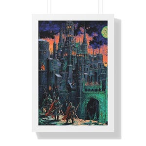 Vertical Poster, Knights defend Castle, Medieval wall art, Home decor, Fantasy illustration, Dorm room decoration