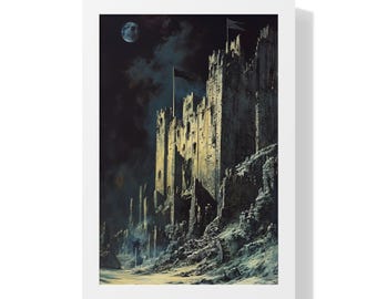 Impression de château médiéval, art mural fantastique, décoration d'intérieur de conte de fées