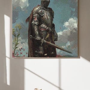 Knight with Sword Poster, Medieval Wall Decor, Gothic Home Art, Vertical Art Print, Castle Knight Illustration, Matte Artwork Print