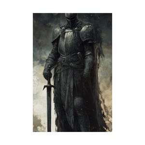 Knight with Sword Vertical Poster, Medieval Wall Art, Castle Knight Decor, Historical Home Decor, Matte Print, Sword Poster