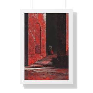 Framed Vertical Poster - Red knight in Palace, Medieval Wall Art, Castle Decor, Knight Illustration Print, Fantasy Poster