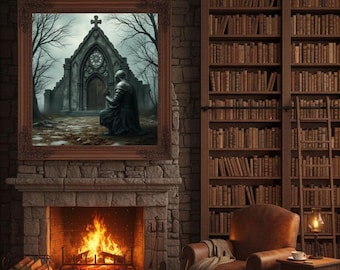 Dark Fantasy Knight Wall Art, Gothic Medieval Warrior Artwork