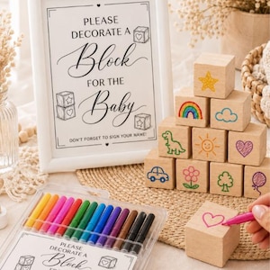 Baby Shower Drawing Cubes Game | Wooden Block Activity with Markers | Baby Shower Keepsake Game | Guest Drawing Activity
