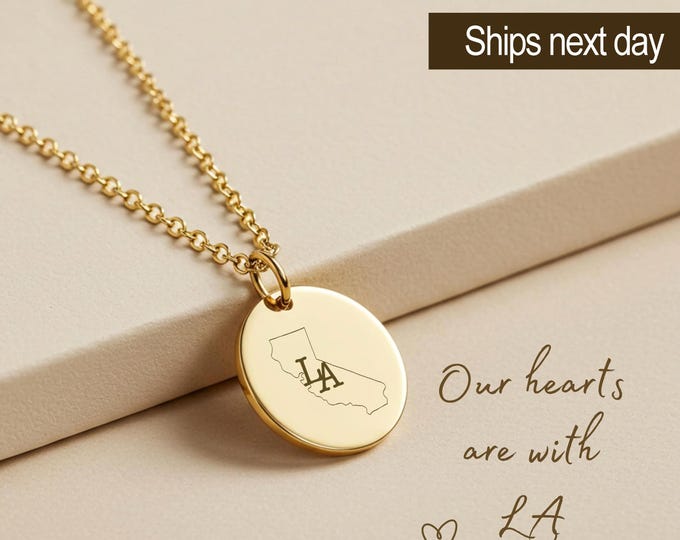 Gold LA Circle Pendant Necklace: Stainless Steel California Love