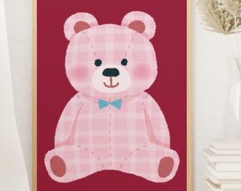 V-Day Bear Valentines Wall Art | Cute Bear Plushie | Romantic Wall Art | Gifts For Couples | Valentine's Day Gifts | Valentine Printables