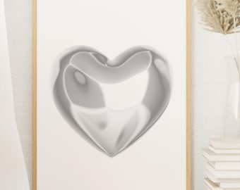 Chrome Heart Metallic Wall Art, Modern Home Decor, Digital Prints, Chrome Wall Art, Unique Gift, Office Wall Decor