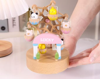 Birthday Custom Wooden Ferris Wheel Music Box Engraved Animal Music Box Personalized Baby Shower Christmas Day Gift for Boys Girls