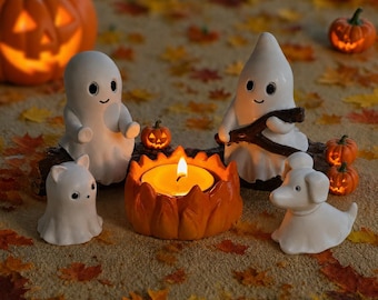 Ghost Firepit Party, Ghost Decor Bundel, Handgemaakte Hars Spirit Decoratie, Charmante Spookscène, Griezelig Tafeldecor