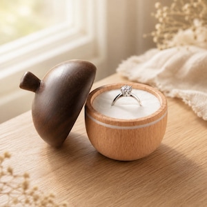 Solid Wood Acorn Engagement Ring Box, Dual Tone Wood Trinket Holder, Neutral Rustic Table Decor, Romantic Wedding Keepsake, Hostess Gift image 6