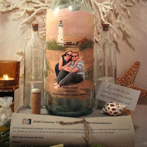 Sand Ceremony Set Personalized With Your Photo and Hand Painted Embellishments, Artistic Unity Ceremony Decor, Centerpiece, Beach Wedding