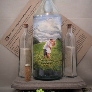 Personalized Sand Ceremony Set With Your Photo and Hand Painted Embellishments, Unity Sand Bottle, Outdoor Wedding Decor, Gift