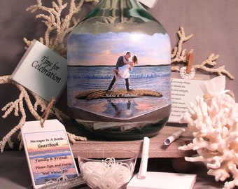 Messages In A Bottle Guest Book With Your Photo and Hand Painted Embellishments, Unique Alternative, Wedding or Engagement Gift, Well Wishes