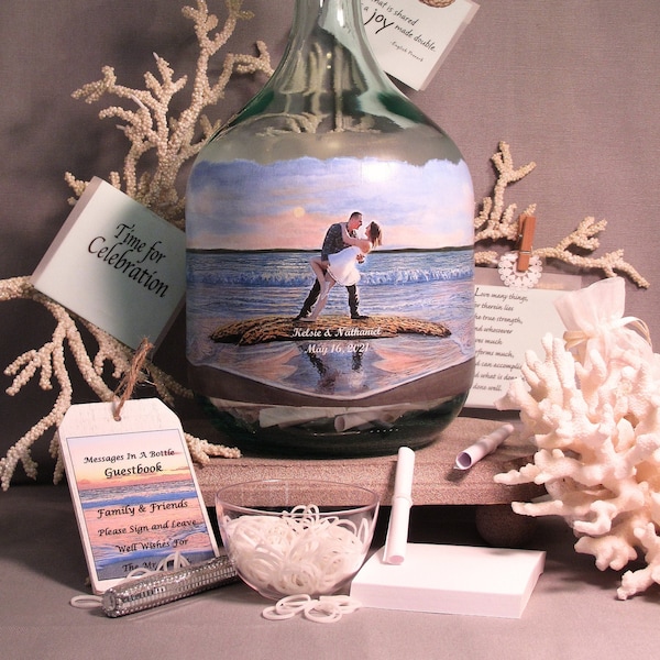 Messages In A Bottle Guest Book With Your Photo and Hand Painted Embellishments, Unique Alternative, Wedding or Engagement Gift, Well Wishes