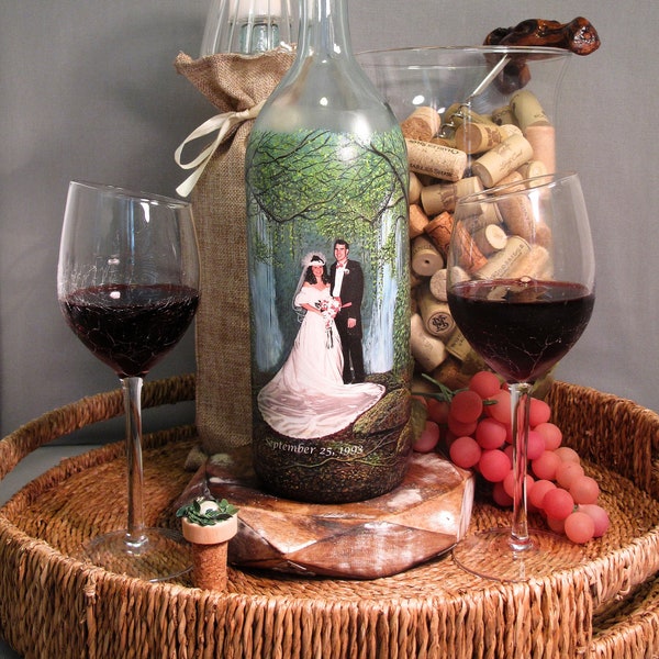 Wine Decanter With Your Photo and Hand Painted Embellishments, Personalized Unique Decanter, Vineyard Wedding, Wine Lovers Gift, Barware