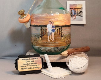 Messages In A Bottle Guest Book Alternative With Your Photo and Hand Painted Embellishments, Personalized, Bridal Shower Well Wishes Bottle