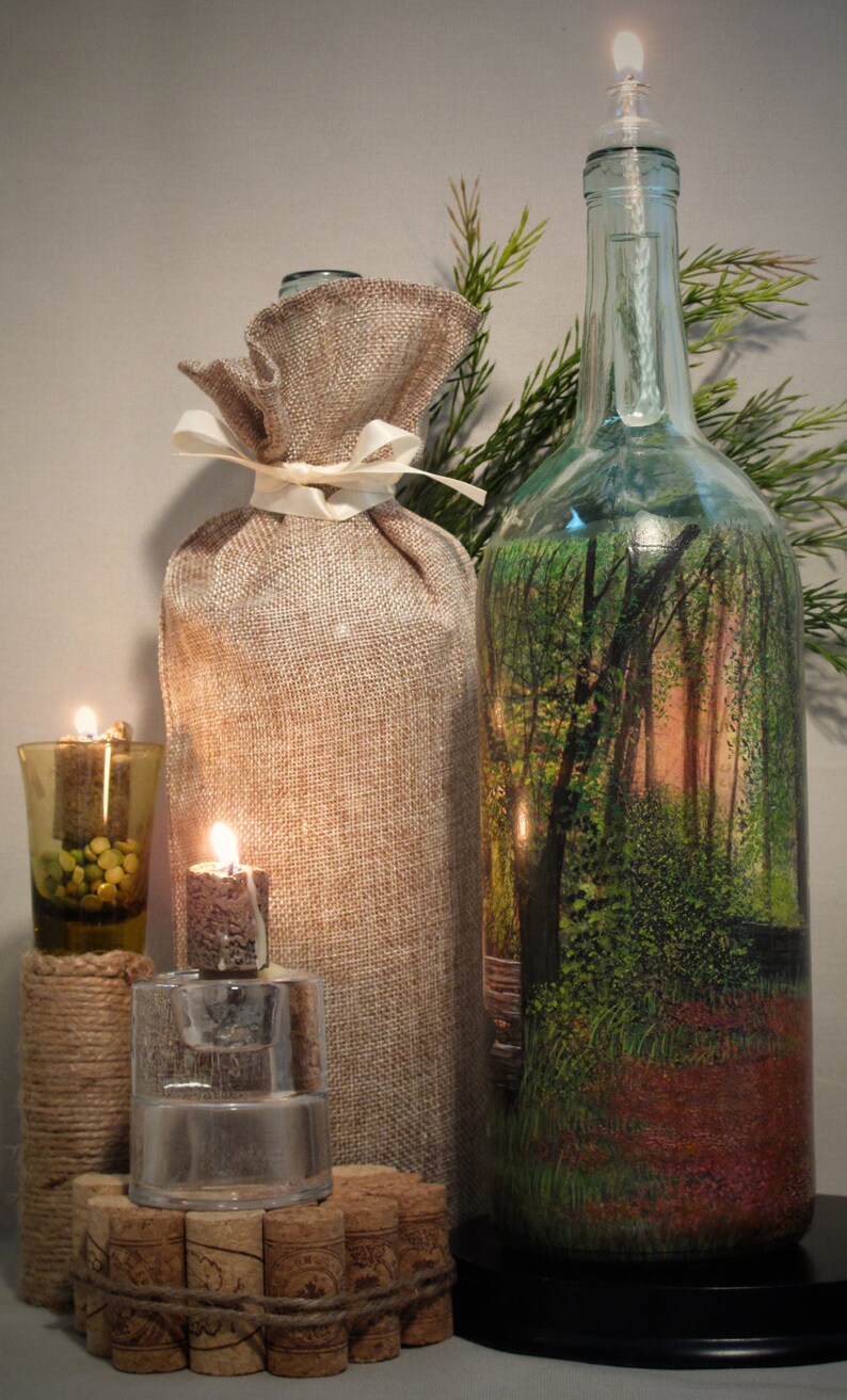 Wine Bottle Candle Centerpiece Hand Painted Bottle With Your Etsy