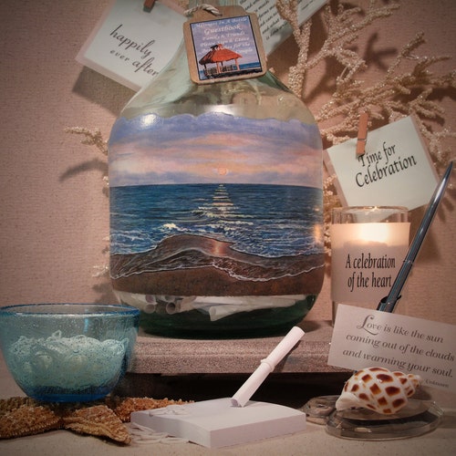 Well Wishes Bottle For Bridal Shower With Your Photo of the Proposal and Hand Painted Scenery, Messages In shops A Bottle Guest Book, Wedding Gift