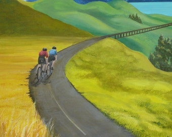 Bicycle Giclee Print 9x12 in 12x16 Mat.  Triathlon, Iron Man, Tour De France, Mountains, Landscape