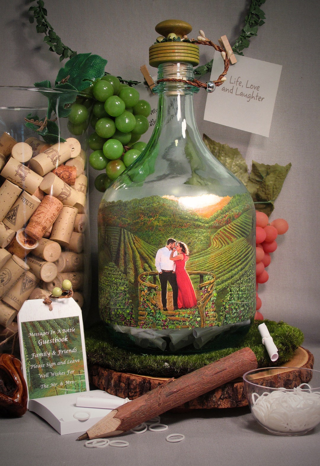 Vineyard Wedding Guest Book, Messages in A Bottle Guestbook With Your Photo and Hand Painted