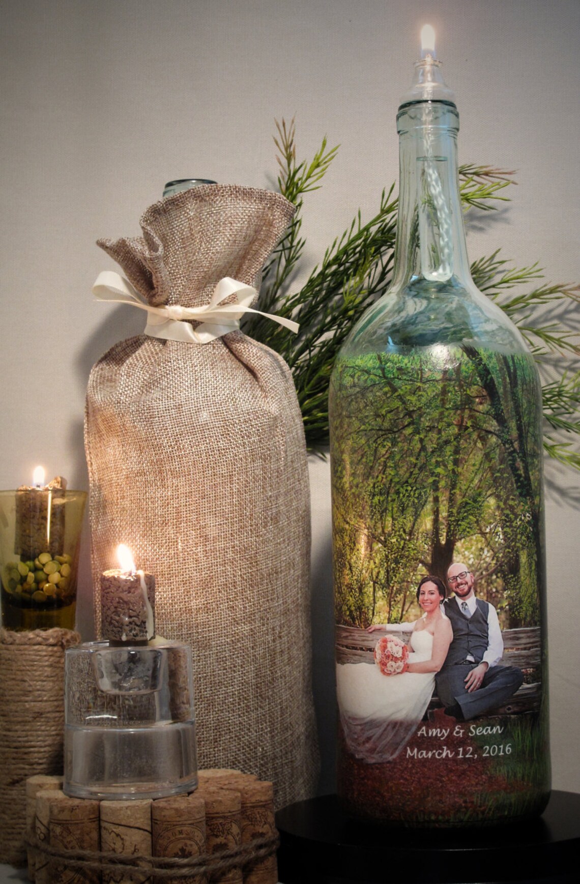 Wine Bottle Candle Centerpiece Hand Painted Bottle With Your Etsy