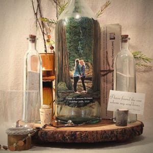 Unity Sand Ceremony Set Personalized With Your Photo and Hand Painted Embellishments, Unique Memento Decor, Centerpiece, Wedding Gift