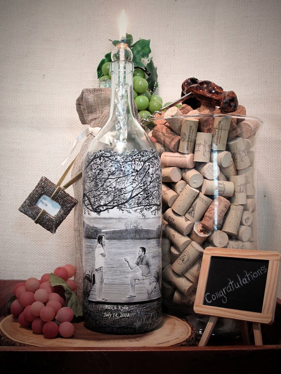 Personalized Engagement Gift Hand Painted Wine Bottle Candle Etsy