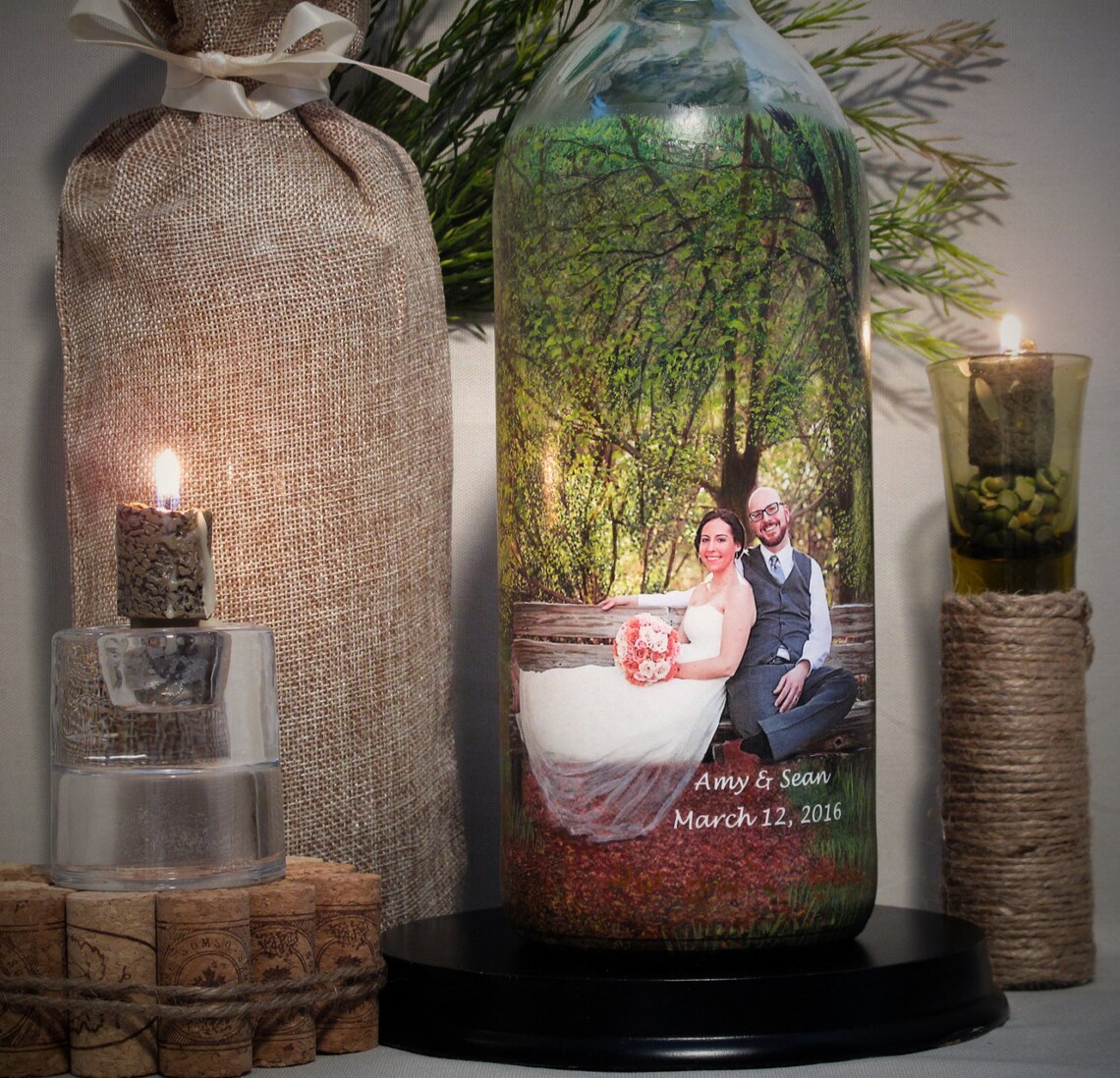 Wine Bottle Candle Centerpiece Hand Painted Bottle With Your Etsy