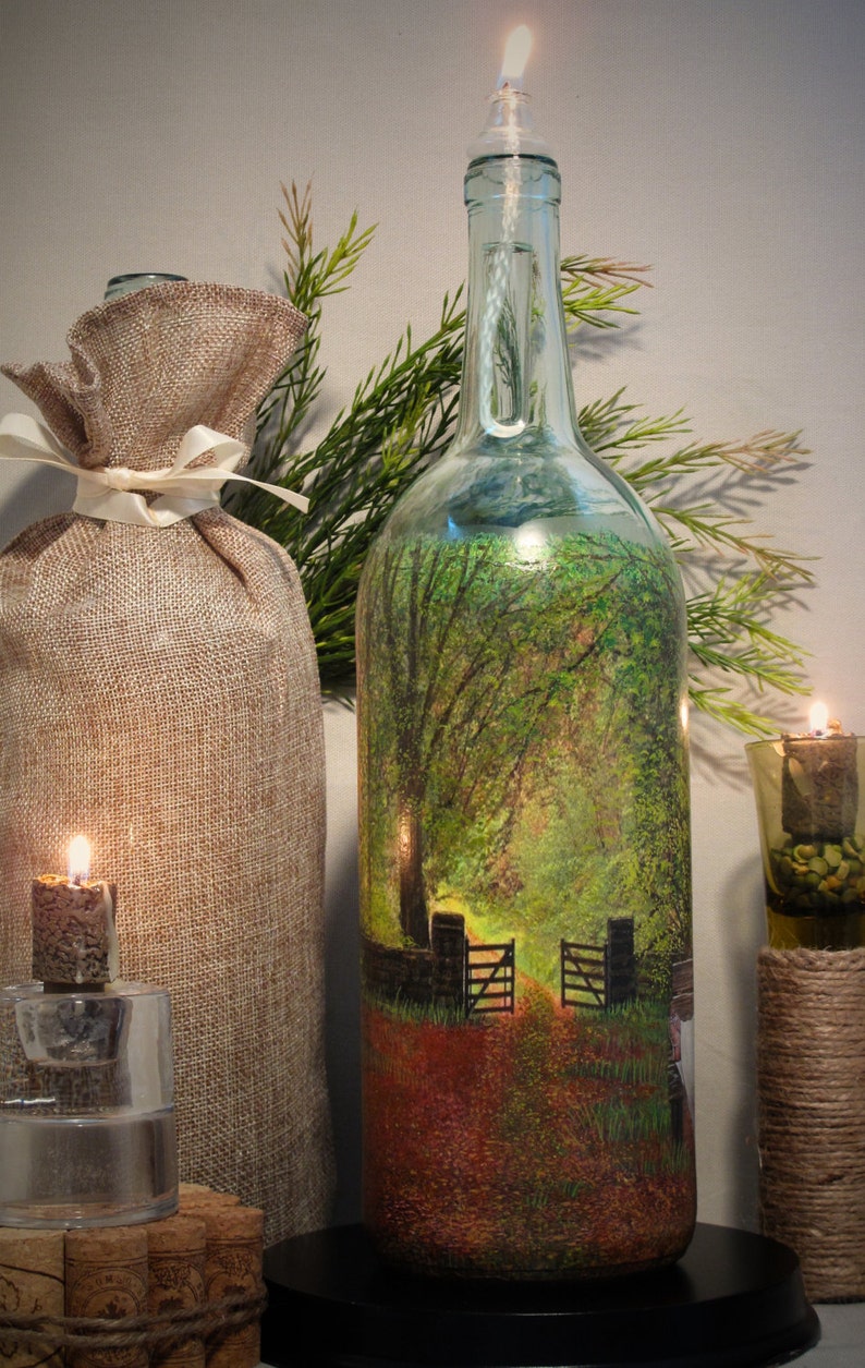Wine Bottle Candle Centerpiece Hand Painted Bottle With Your Etsy