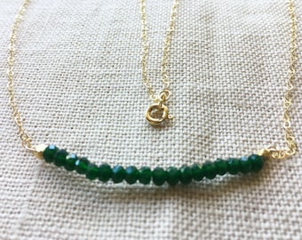 Emerald Necklace, Genuine Emerald Bar Necklace, May Birthstone