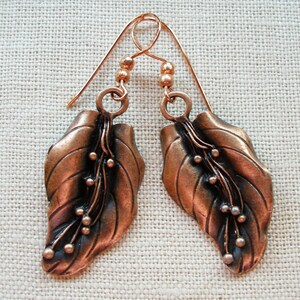 Leaf Earrings, Copper Anodized